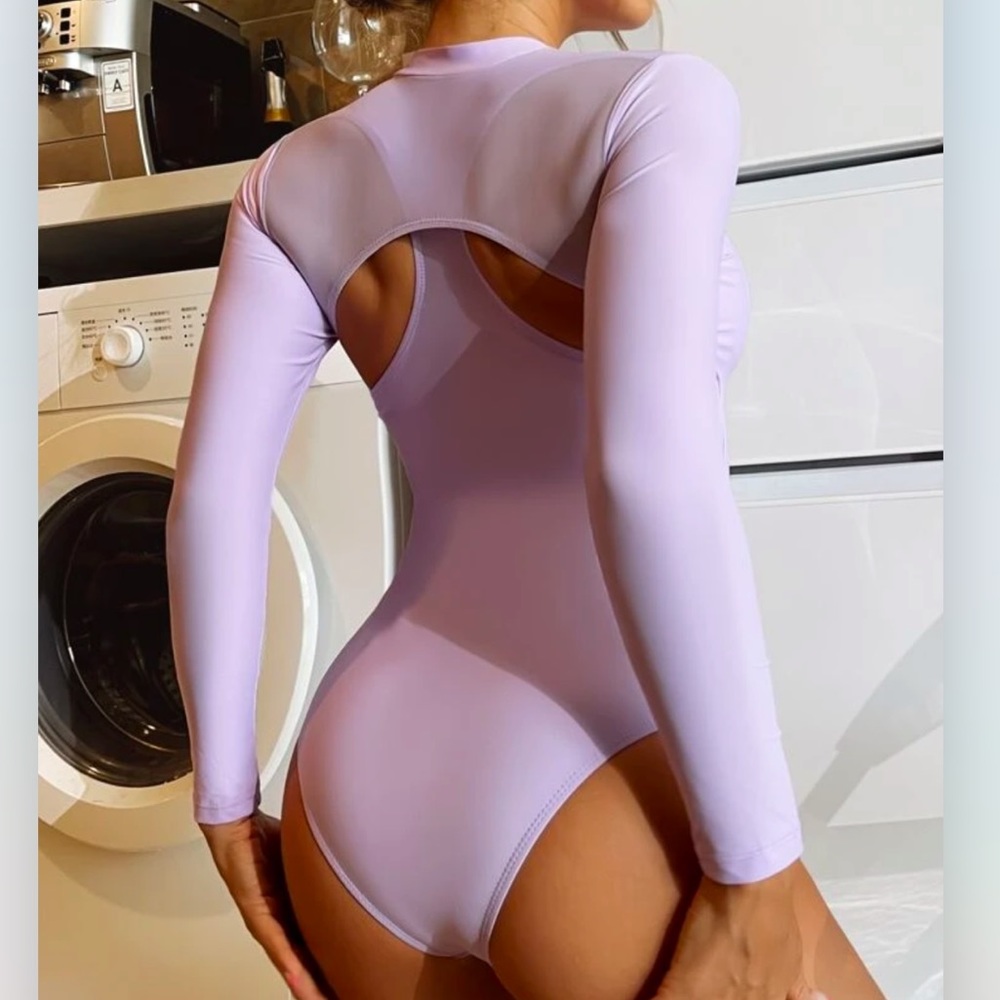 Cut out Contrast Mesh Back One Piece Swimsuit